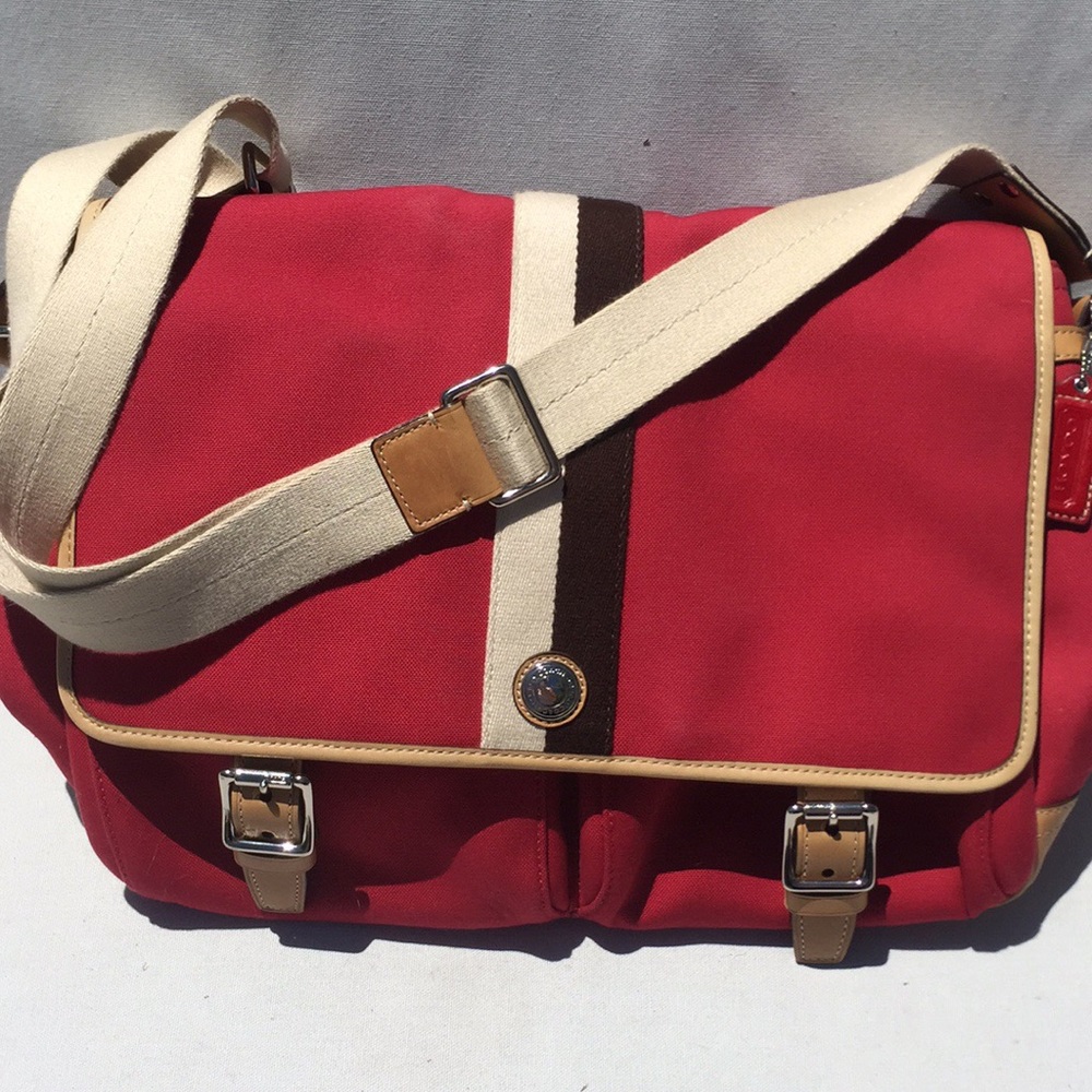 Coach Messenger Bag - Red, Beige, Brown